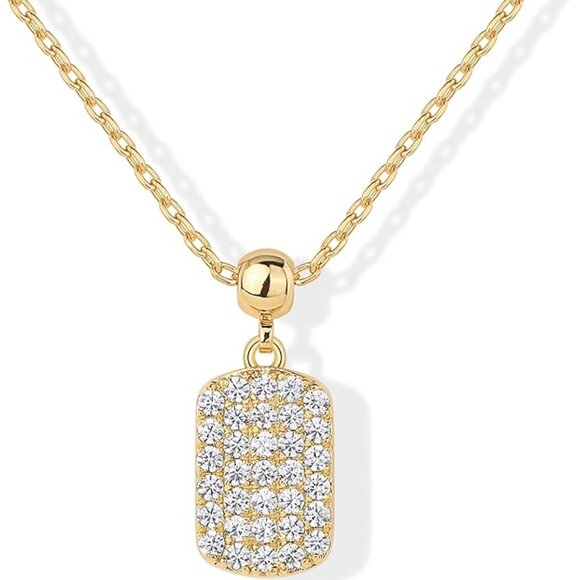 Neiman Marcus 14K Gold Plated Double Sided Pavoi Dog Tag Necklace - Picture 3 of 4